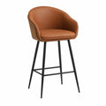 Sgabello da Bar in Pelle con Gambe in Metallo, Marrone e Nero