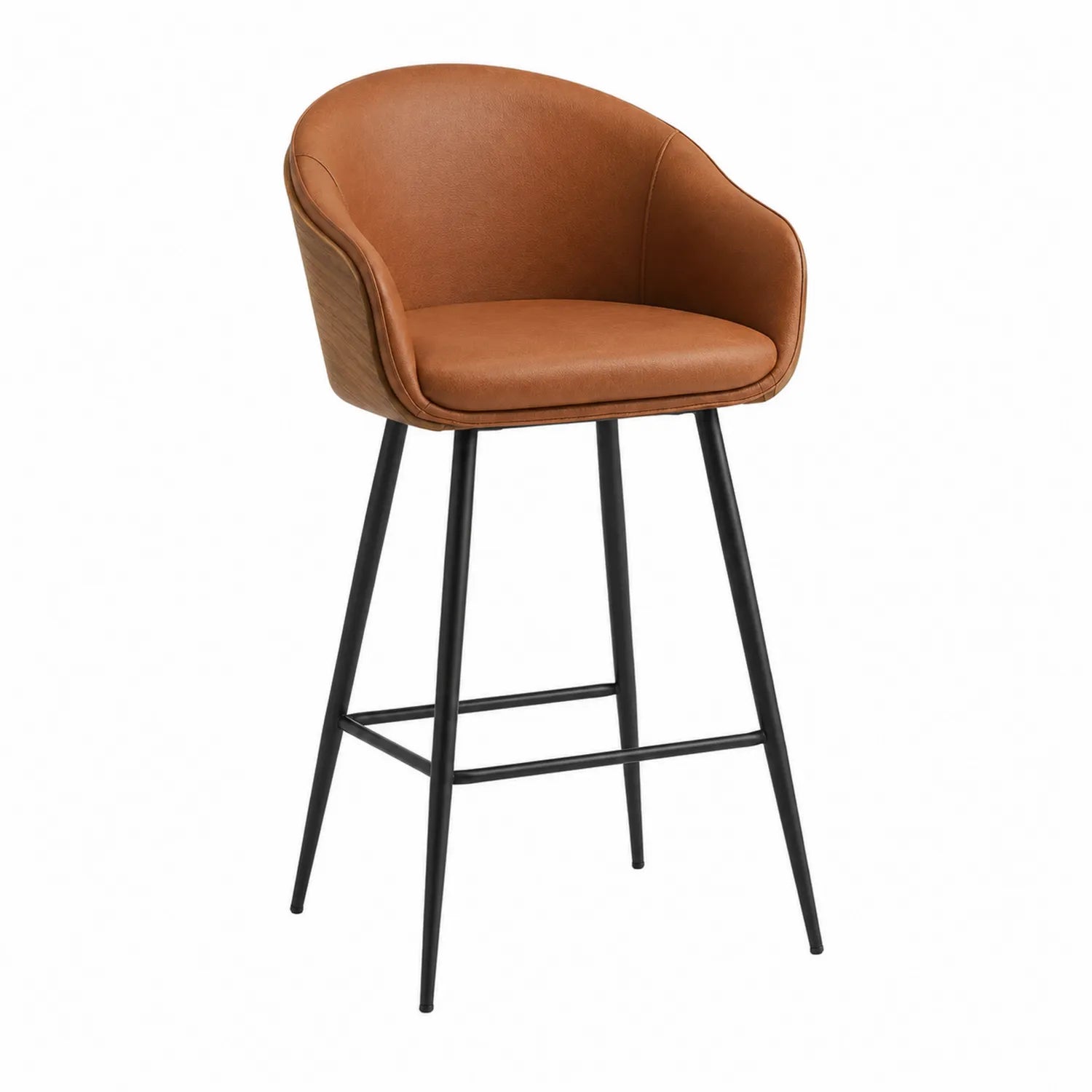Sgabello da Bar in Pelle con Gambe in Metallo, Marrone e Nero