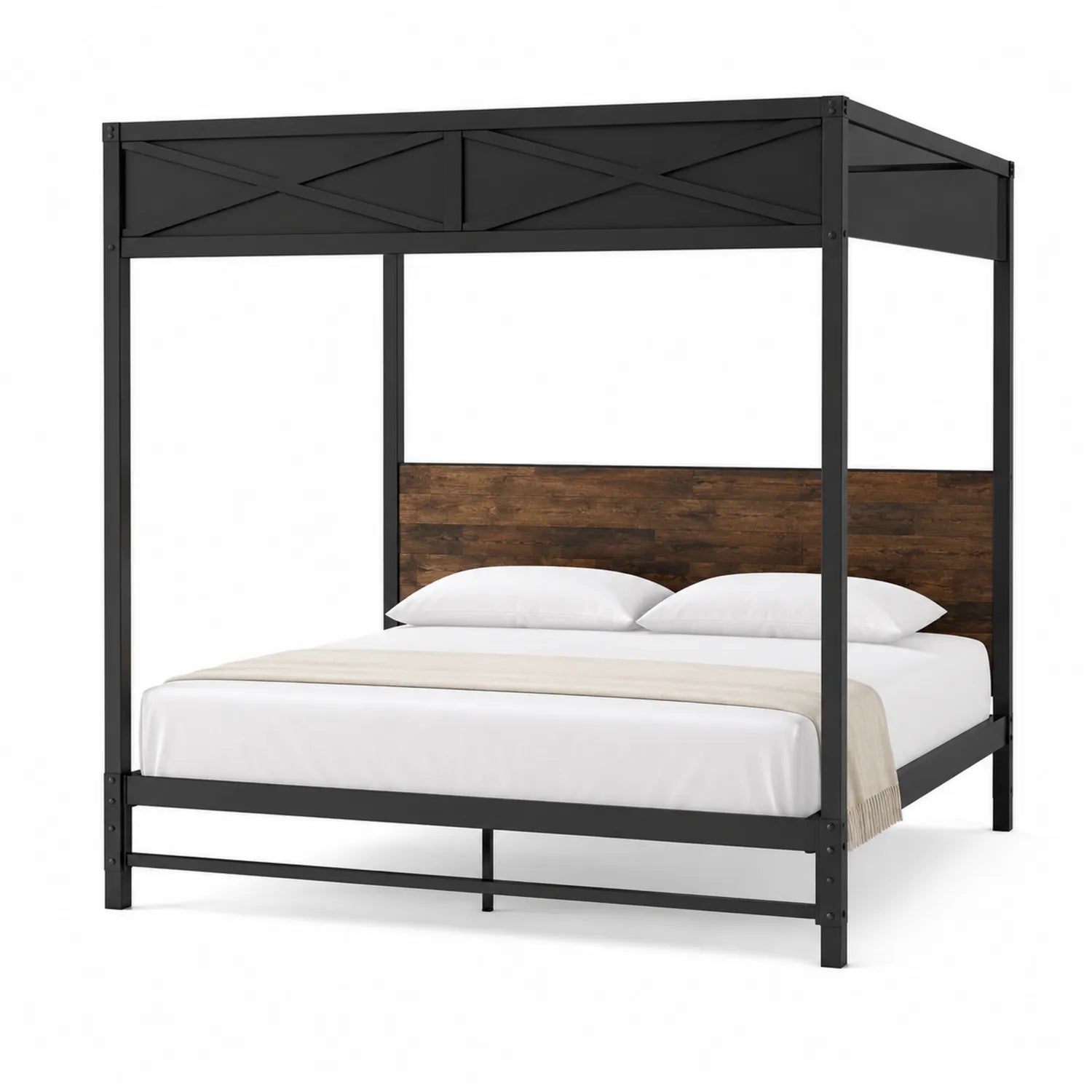 Letto a baldacchino in metallo e legno nero 200x160 cm