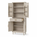 Credenza Alta in Legno con Ante e Cassetto Beige 180x80x40 cm