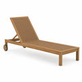 Lettino prendisole in legno di teak e rattan marrone con ruote