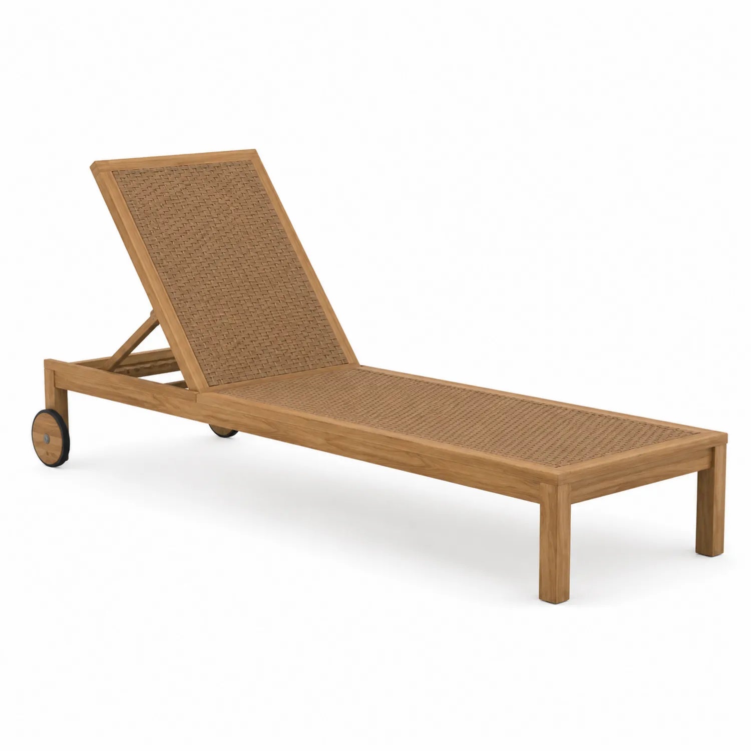 Lettino prendisole in legno di teak e rattan marrone con ruote