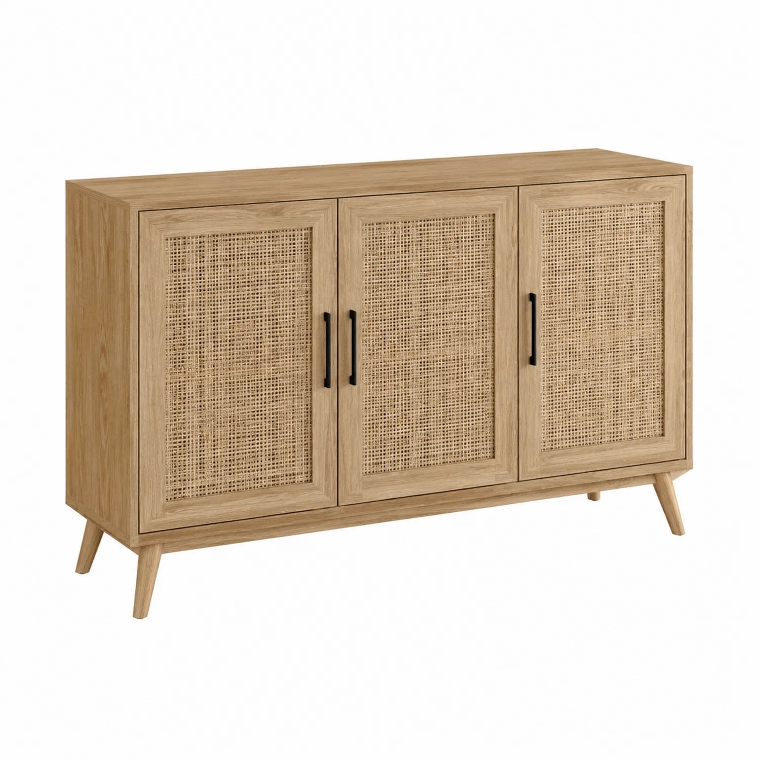 Credenza in legno e rattan con 3 ante