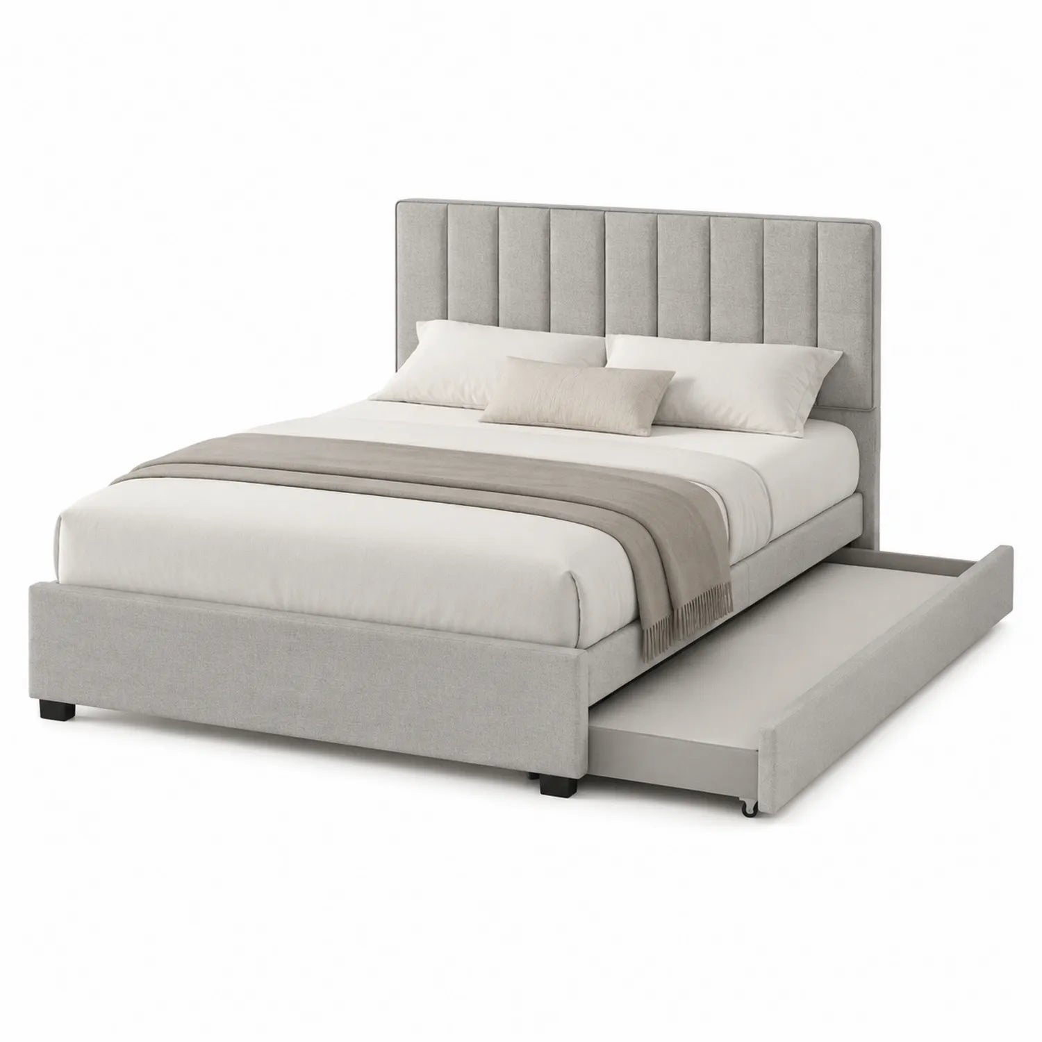 Letto matrimoniale con contenitore in tessuto grigio 160x200 cm
