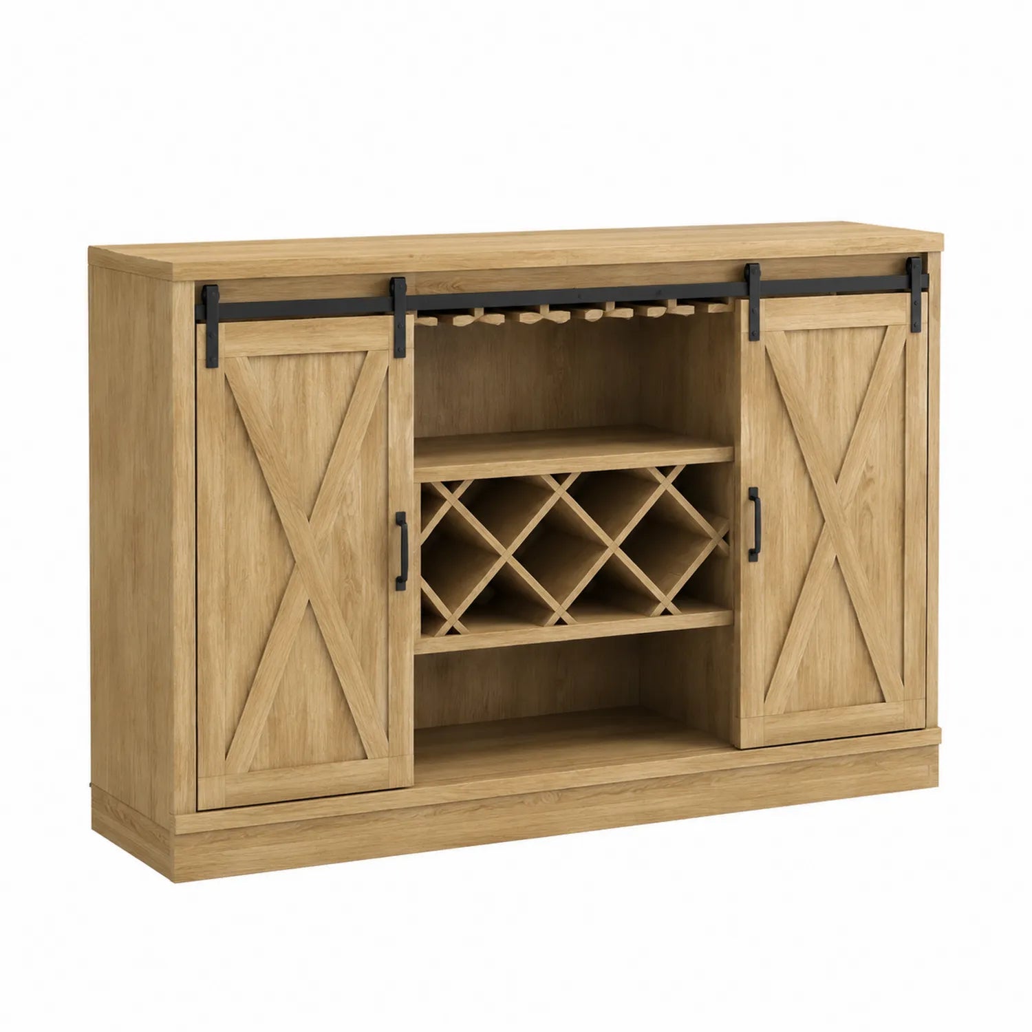 Credenza con Porta Scorrevole in Legno Effetto Rovere con Ripiani per Vino