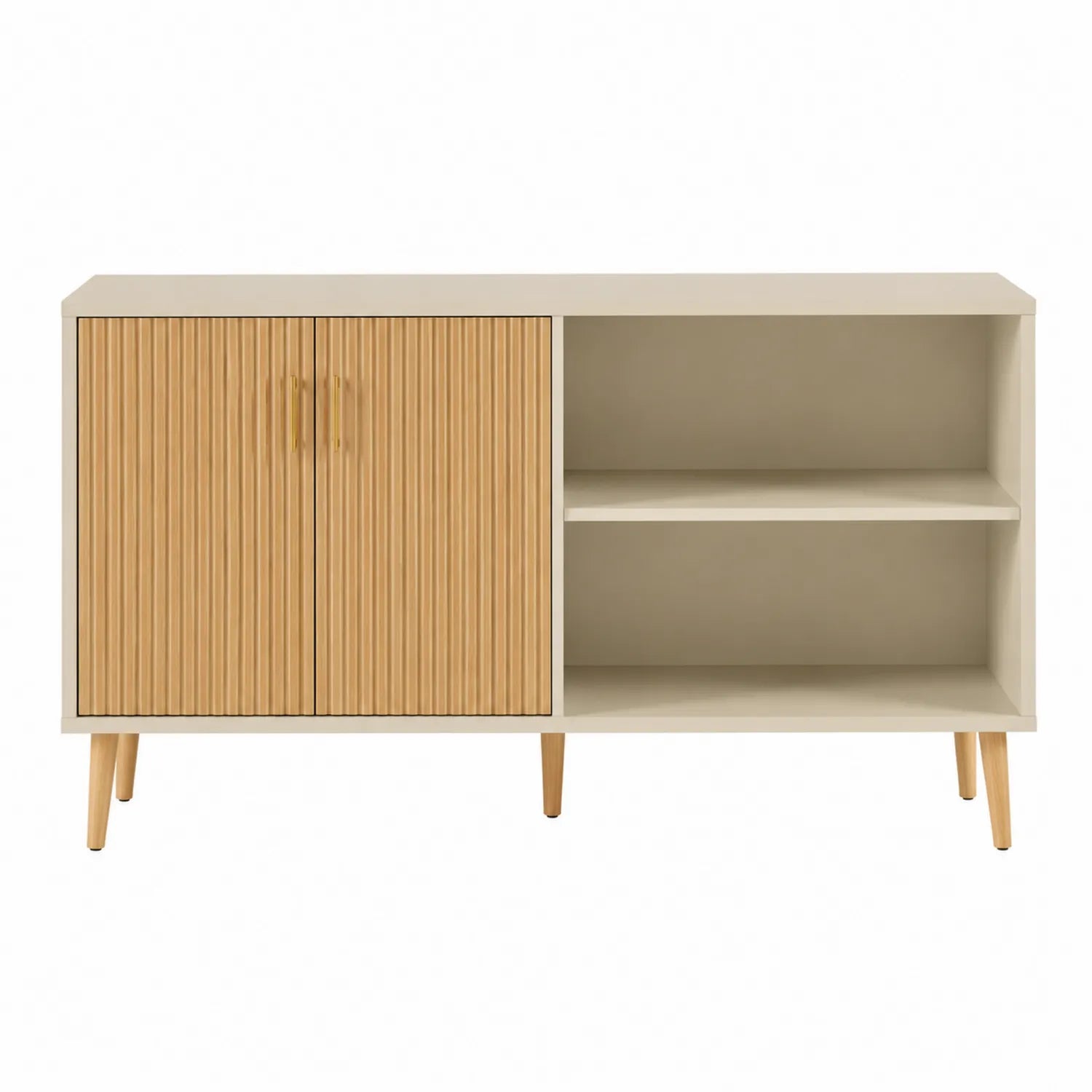 Mobile TV in MDF e legno con due ante e scaffali aperti Beige