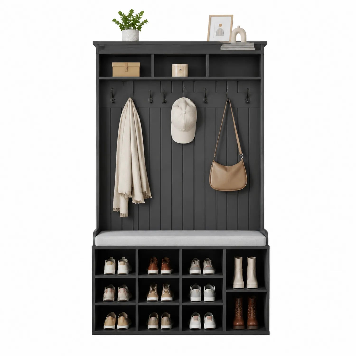 Guardaroba con Panchina e Scarpiera in Legno Nero