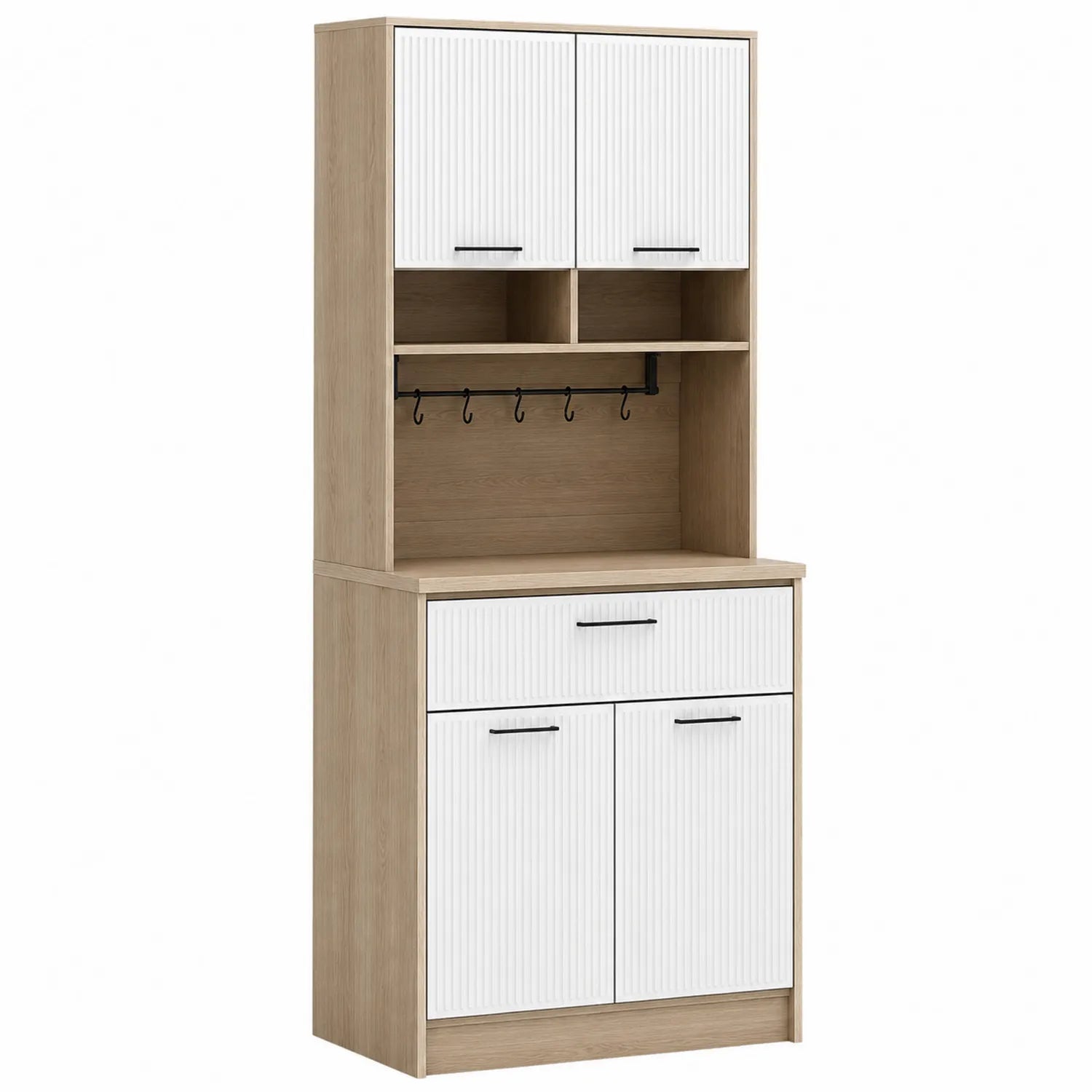 Credenza Alta in Legno con Ante e Ripiani Bianchi MDF 180x80x40 cm