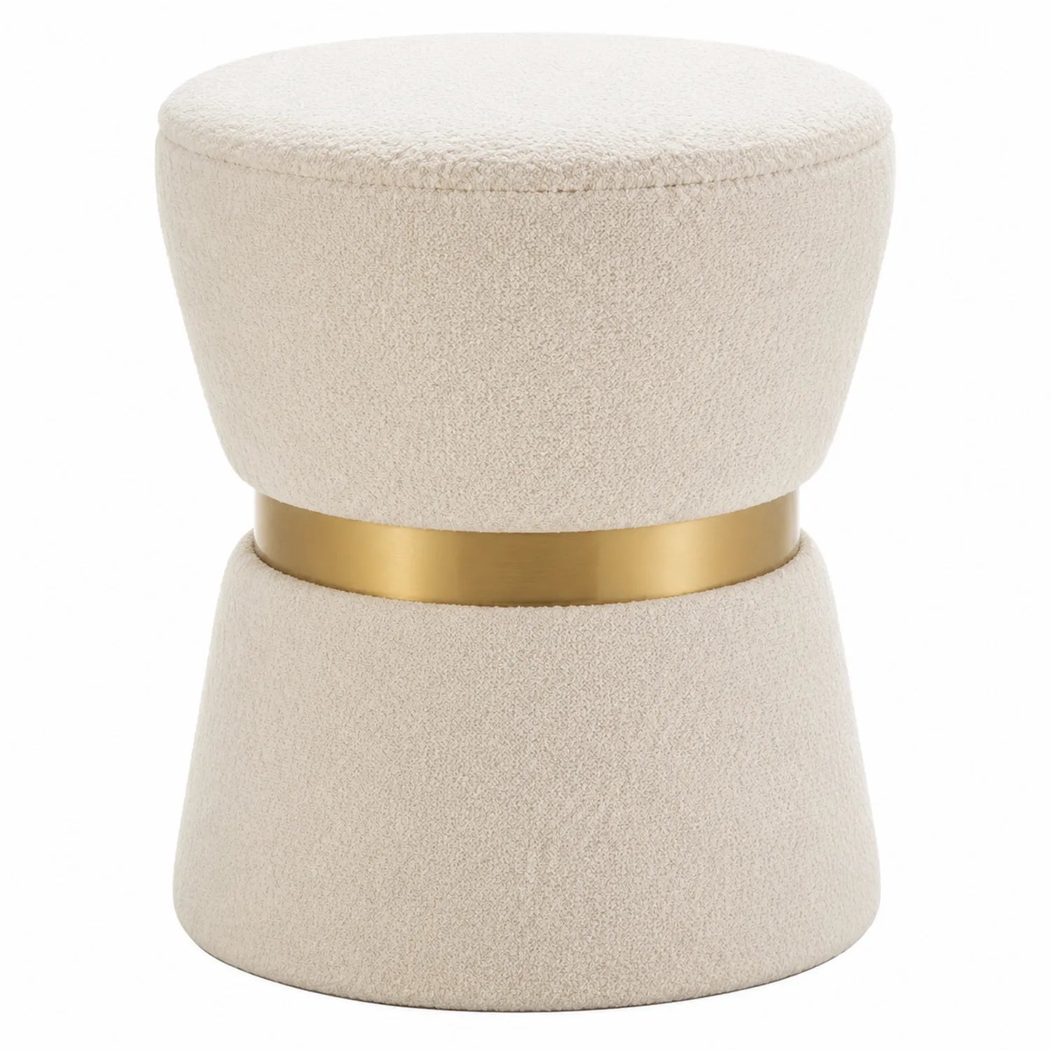 Pouf rotondo in tessuto bouclé con anello in metallo