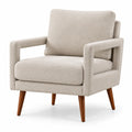 Poltrona in Tessuto Beige con Gambe in Legno