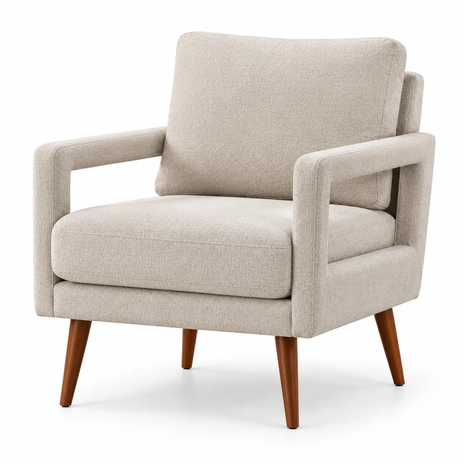 Poltrona in Tessuto Beige con Gambe in Legno