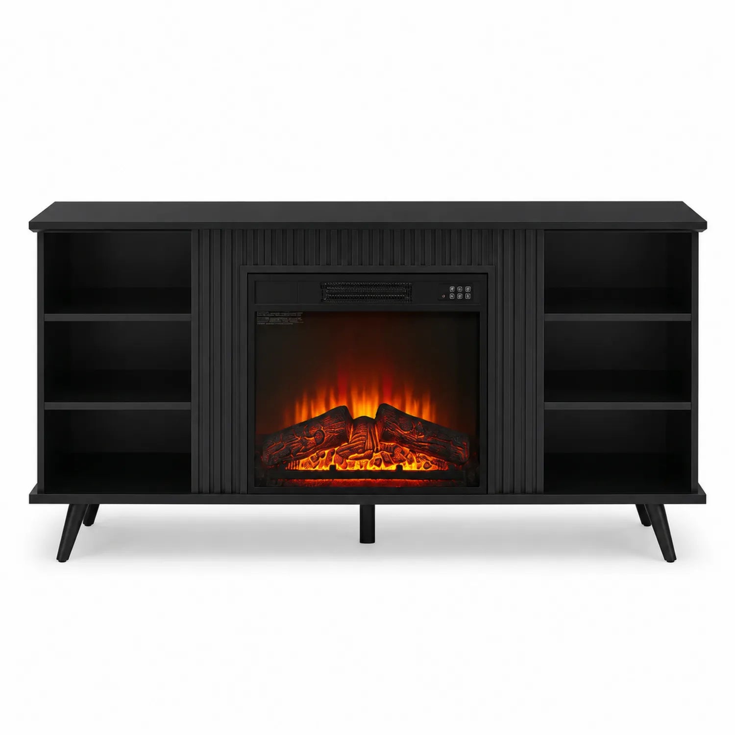 Mobile TV in Legno Nero con Camino Elettrico Integrato 150x40x75 cm