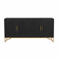 Credenza in Legno e Metallo Nero con Dettagli Dorati 4 Ante