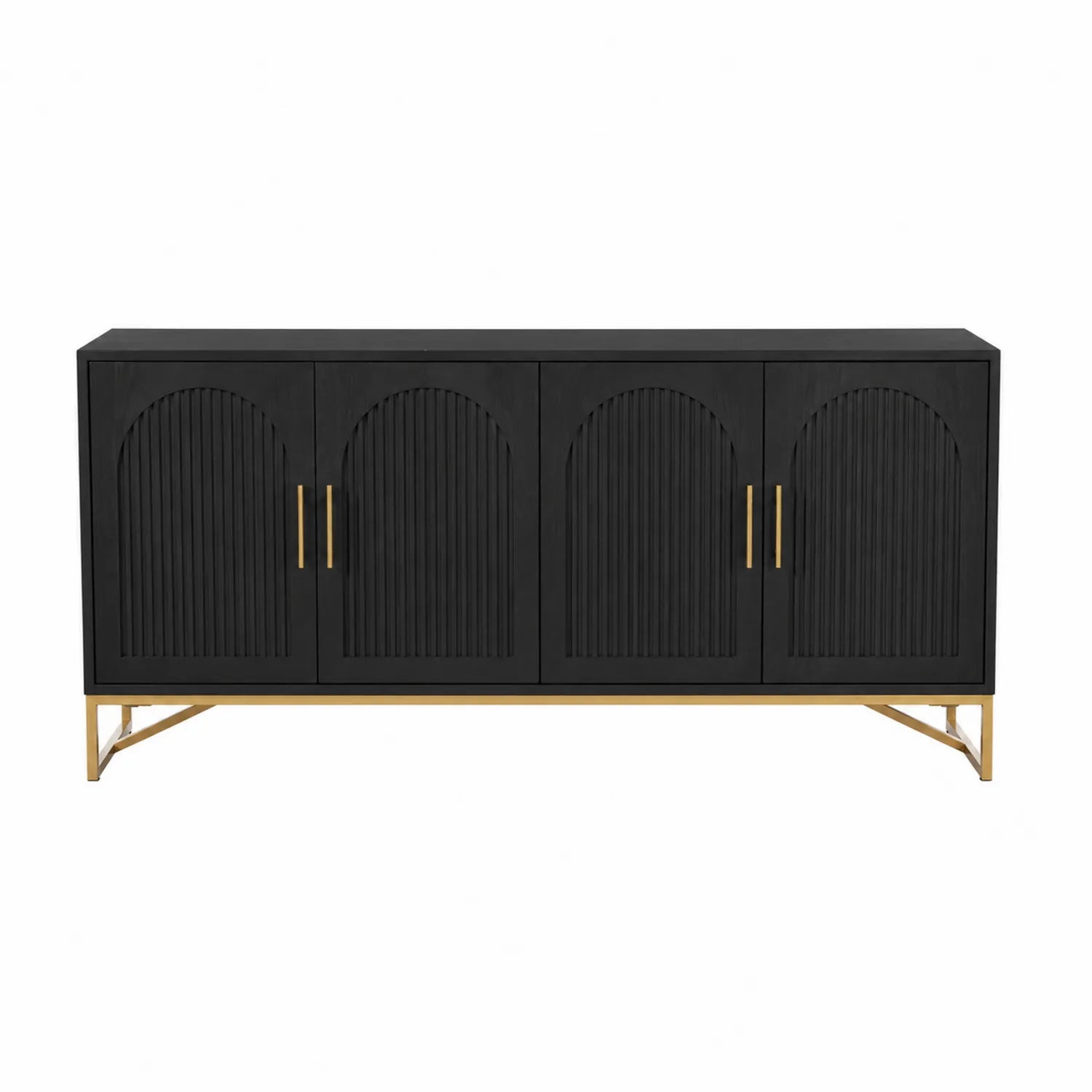 Credenza in Legno e Metallo Nero con Dettagli Dorati 4 Ante