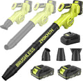 Soffiatore Foglie Senza Fili 3 in 1 con Motore Brushless, 290 KM/H - Include 2 Batterie e 3 Accessori Multiuso
