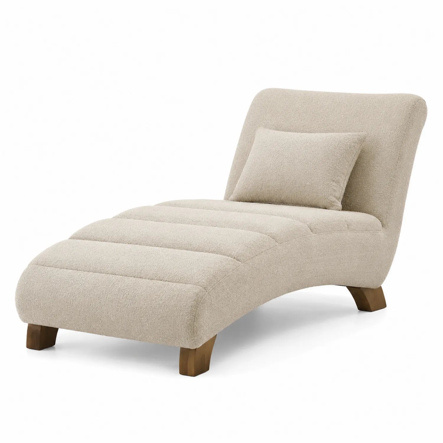 Chaise Longue in Tessuto Beige con Gambe in Legno