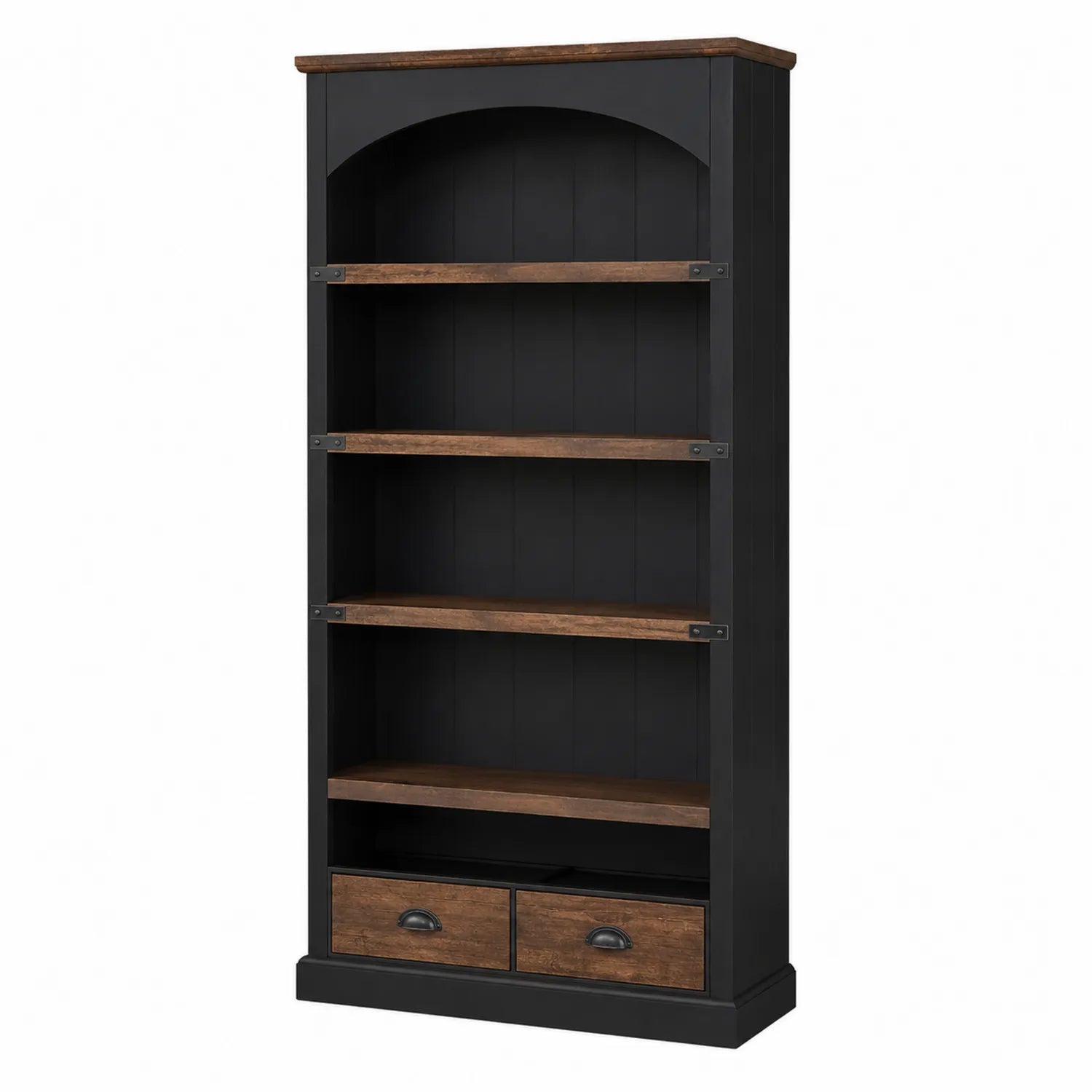 Libreria in Legno con Cassetti Nera e Marrone 200x90x40 cm