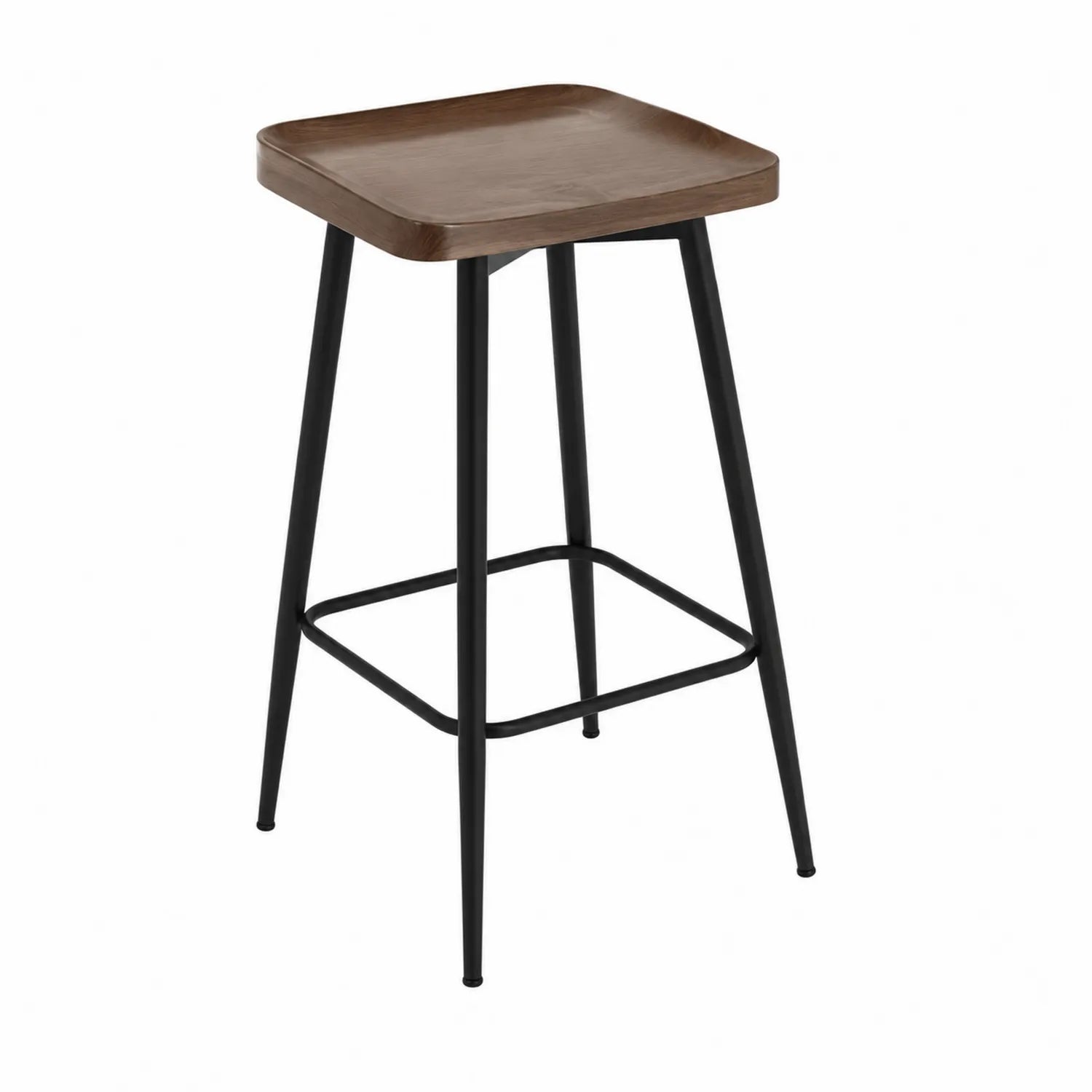 Sgabello in legno con struttura in metallo nero, altezza 75 cm