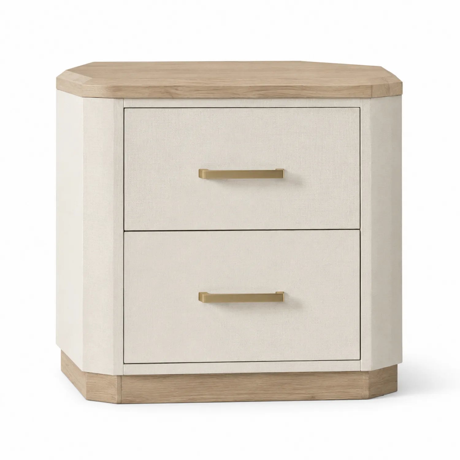 Comodino in Legno e Tessuto con Due Cassetti