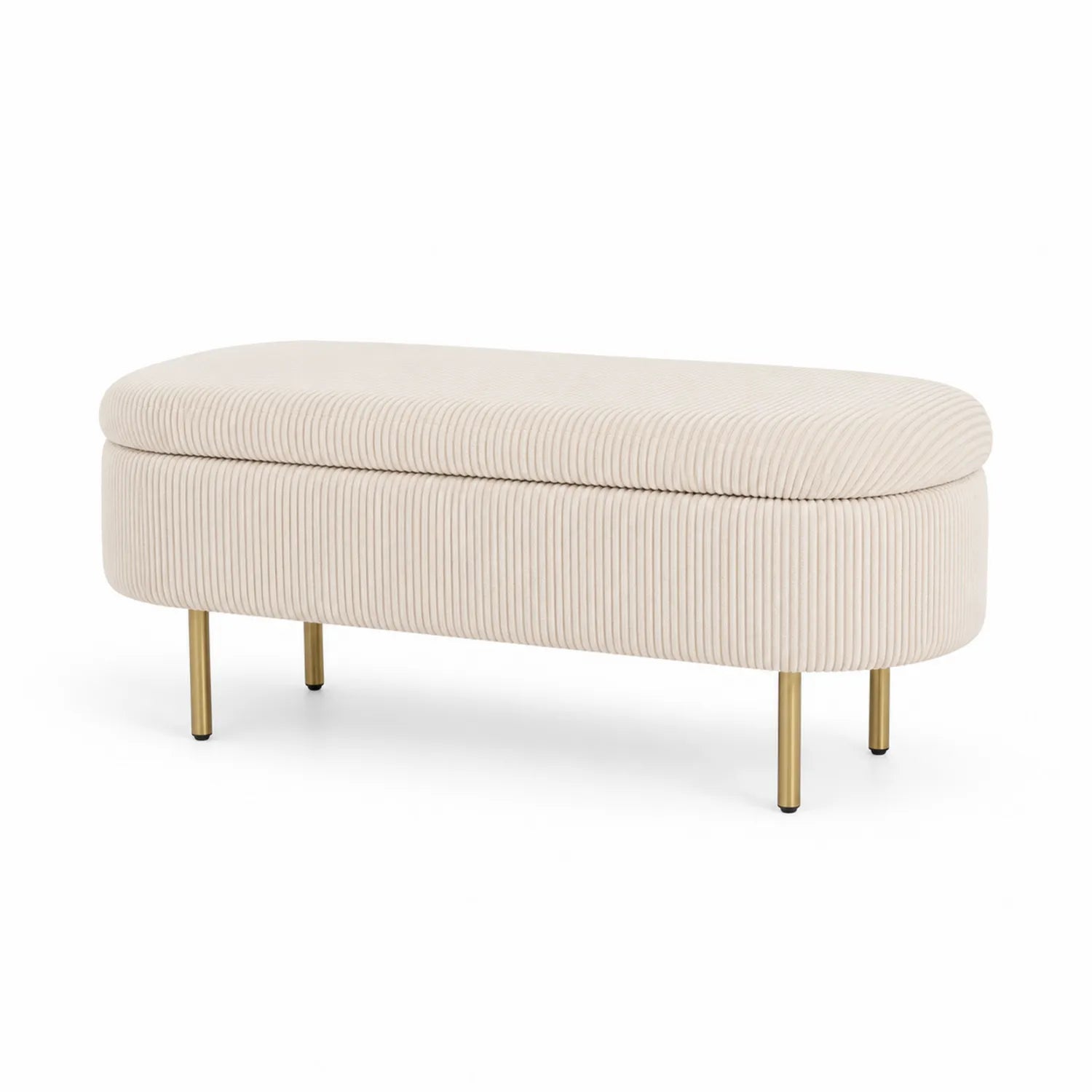 Panca ovale in velluto a coste con gambe in metallo Beige