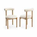 Set di 2 sedie in legno massello e tessuto bouclé, schienale curvo