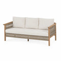 Divano da esterno in legno e corda poliestere beige 3 posti