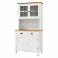 Credenza alta in pino e vetro bianco con supporto calici