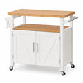 Carrello da Cucina in MDF Bianco con Top in Bambù