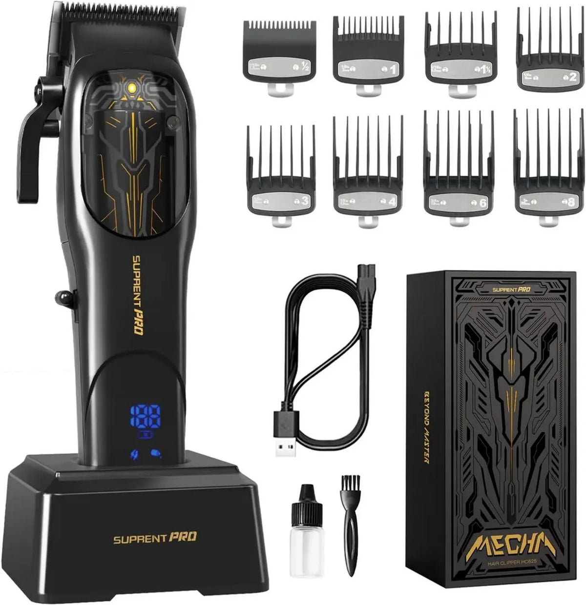 Tagliacapelli Professionale SUPRENT per Uomo, Motore Brushless e Lama Ceramica DLC, Kit Senza Fili con Base di Ricarica, 7800 Giri/min (Nero)