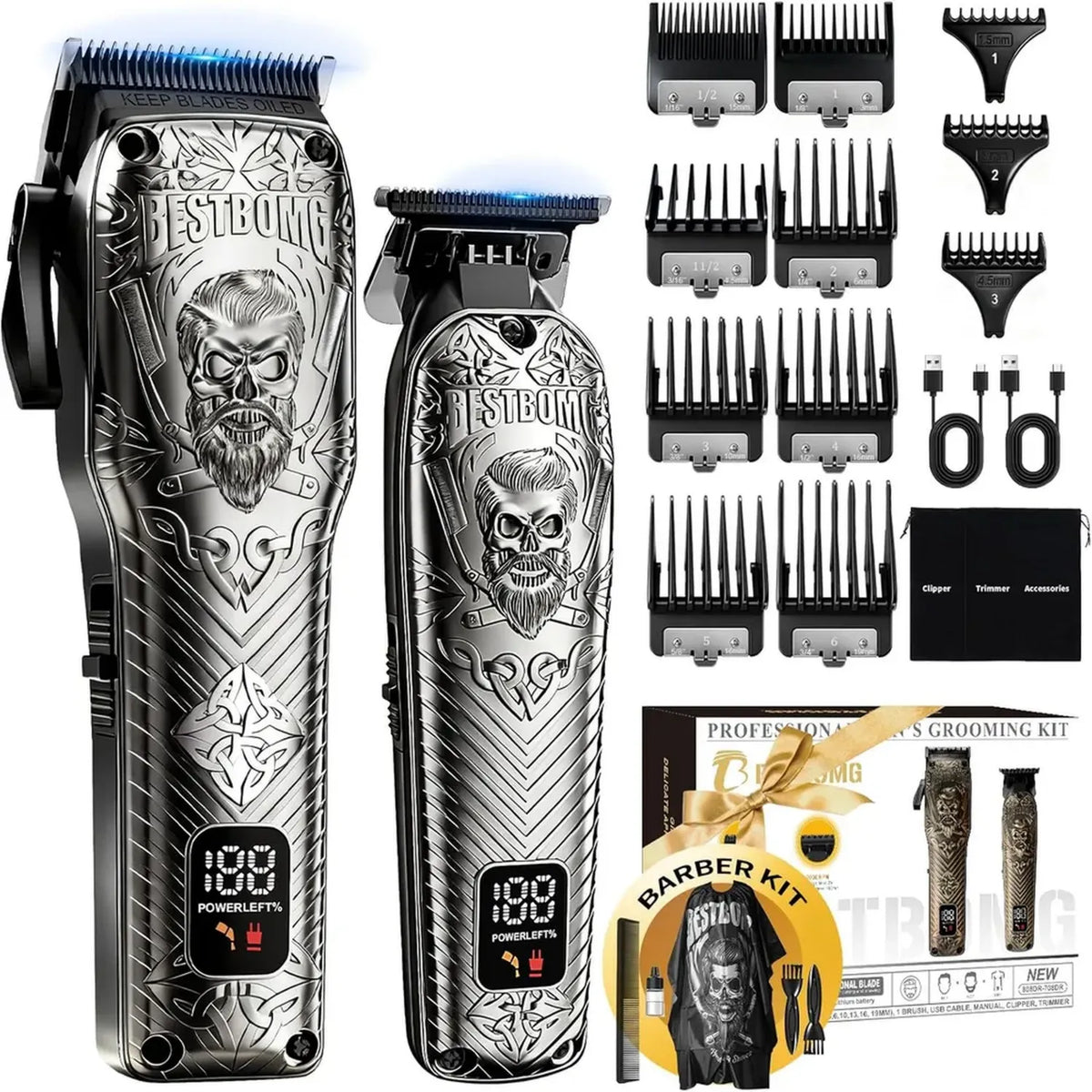 Kit tagliacapelli professionale senza fili in metallo per uomo, batteria a lunga durata, ideale per casa e barbiere, colore grigio