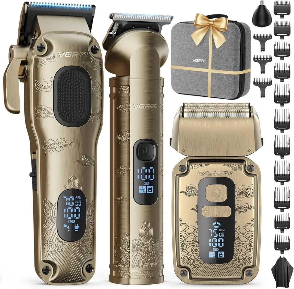 Tagliacapelli Professionale Uomo e Trimmer, Rasoio Elettrico Oro con Display LED, 4 Velocit¨¤, Ideale per Barbiere