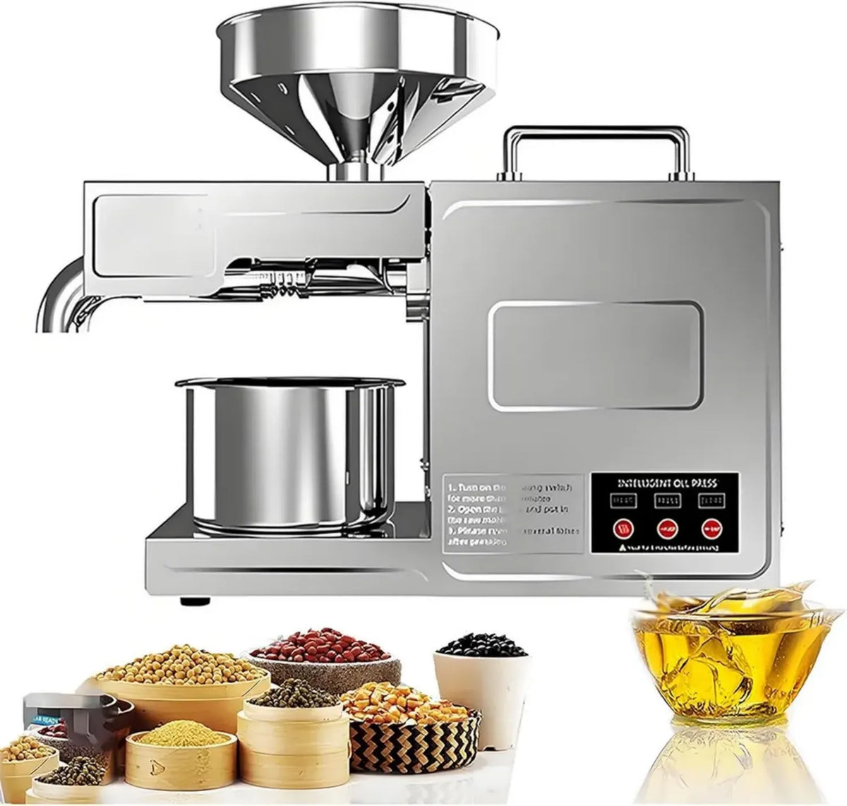 Spremitrice Elettrica in Acciaio Inox per Olio - Estrazione a Freddo e Caldo, Macchina Automatica con Preriscaldamento Rapido per Semi di Lino
